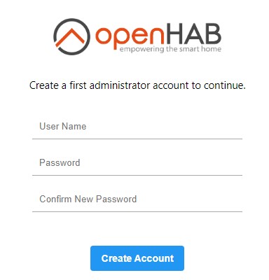 При первом обращении к OpenHAB создаем административную учетную запись.