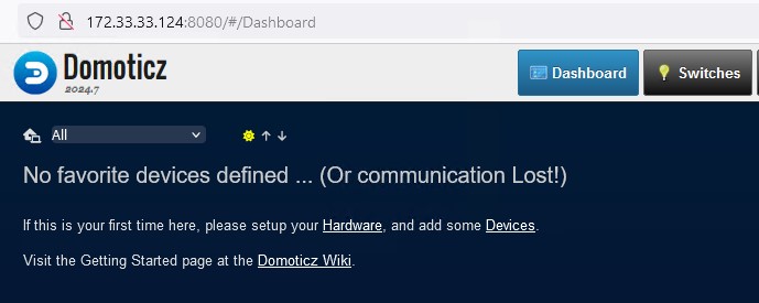 Domoticz 2024.7 развернут на Ubuntu 22.04 Server