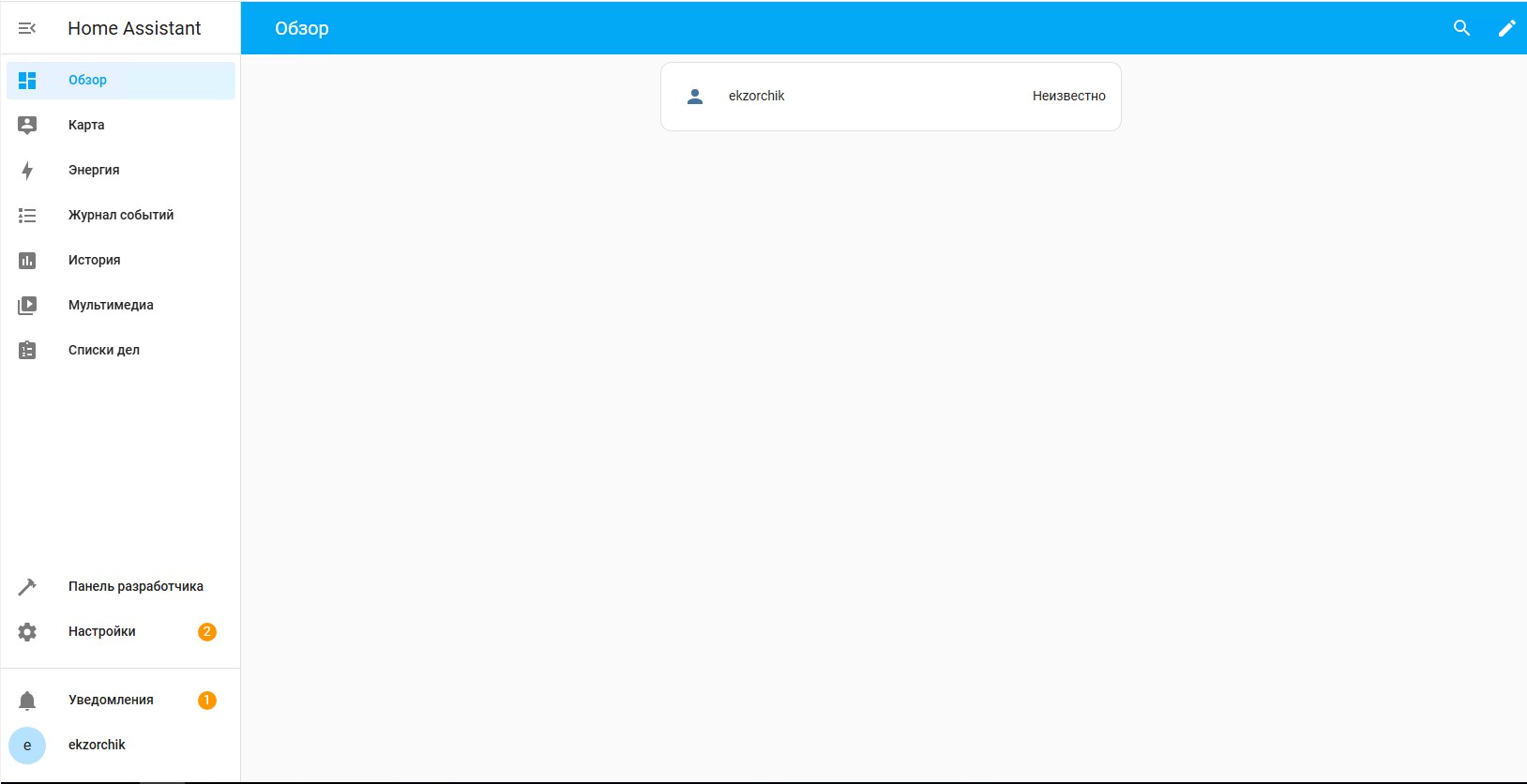 По итогу вижу привычный интерфейс развернутого Home Assistant.