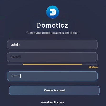 Создаю административный аккаунт в Domoticz при первом обращении.