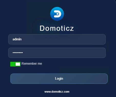 Авторизуюсь в Domoticz с созданной связкой Login&Pass